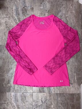 Under Armour Bright Pink Long-Sleeve Performance Tee with Patterned Sleeves